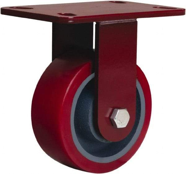 Hamilton - 5" Diam x 2" Wide x 6-3/4" OAH Top Plate Mount Rigid Caster - Polyurethane Mold onto Cast Iron Center, 1,250 Lb Capacity, Sealed Precision Ball Bearing, 4-1/2 x 6-1/2" Plate - Americas Industrial Supply