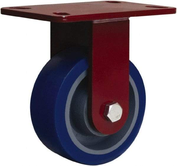 Hamilton - 5" Diam x 2" Wide x 6-3/4" OAH Top Plate Mount Rigid Caster - Polyurethane Mold onto Cast Iron Center, 840 Lb Capacity, Sealed Precision Ball Bearing, 4-1/2 x 6-1/2" Plate - Americas Industrial Supply