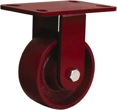Hamilton - 5" Diam x 2" Wide x 6-1/2" OAH Top Plate Mount Rigid Caster - Cast Iron, 1,300 Lb Capacity, Sealed Precision Ball Bearing, 4 x 5" Plate - Americas Industrial Supply