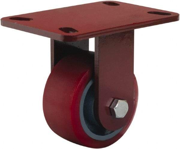 Hamilton - 4" Diam x 2" Wide x 5-5/8" OAH Top Plate Mount Rigid Caster - Polyurethane Mold onto Cast Iron Center, 900 Lb Capacity, Sealed Precision Ball Bearing, 4-1/2 x 6-1/2" Plate - Americas Industrial Supply
