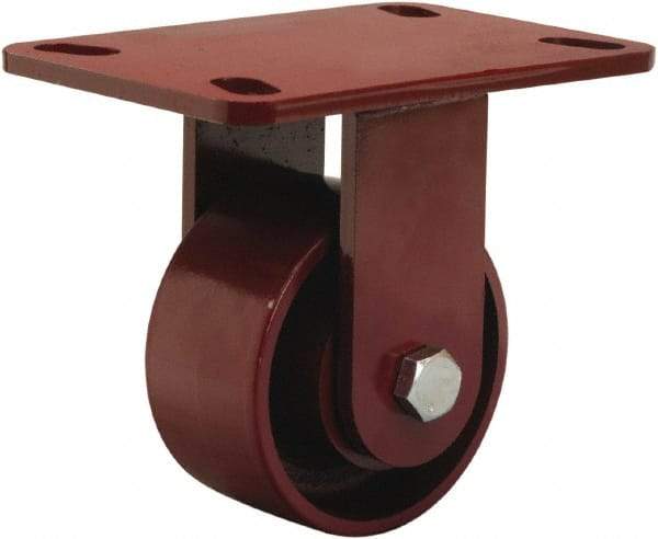 Hamilton - 4" Diam x 2" Wide x 5-5/8" OAH Top Plate Mount Rigid Caster - Cast Iron, 1,000 Lb Capacity, Sealed Precision Ball Bearing, 4-1/2 x 6-1/2" Plate - Americas Industrial Supply