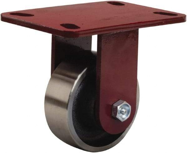 Hamilton - 4" Diam x 1-1/2" Wide x 5-5/8" OAH Top Plate Mount Rigid Caster - Forged Steel, 1,400 Lb Capacity, Straight Roller Bearing, 4-1/2 x 6-1/2" Plate - Americas Industrial Supply