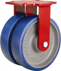 Hamilton - 8" Diam x 2" Wide x 9-3/4" OAH Top Plate Mount Rigid Caster - Polyurethane Mold onto Cast Iron Center, 2,400 Lb Capacity, Tapered Roller Bearing, 4-1/2 x 6-1/2" Plate - Americas Industrial Supply