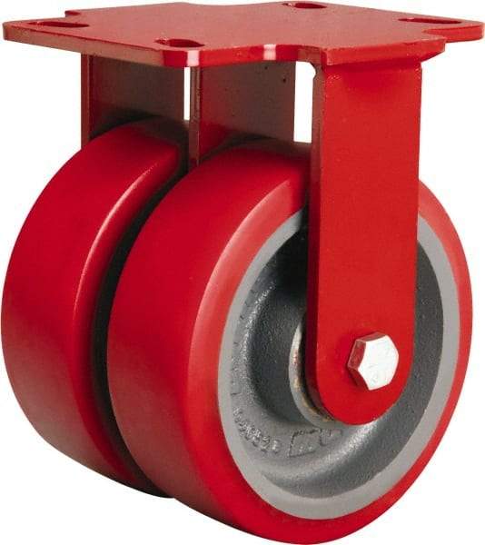 Hamilton - 6" Diam x 2" Wide x 7-3/4" OAH Top Plate Mount Rigid Caster - Polyurethane Mold onto Cast Iron Center, 2,500 Lb Capacity, Tapered Roller Bearing, 4-1/2 x 6-1/2" Plate - Americas Industrial Supply