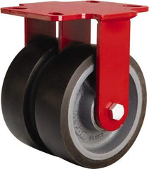 Hamilton - 6" Diam x 2" Wide x 7-3/4" OAH Top Plate Mount Rigid Caster - Polyurethane Mold onto Cast Iron Center, 2,500 Lb Capacity, Tapered Roller Bearing, 4-1/2 x 6-1/2" Plate - Americas Industrial Supply