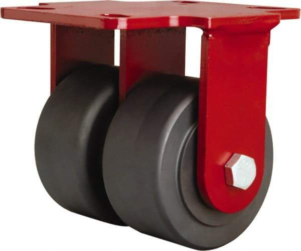 Hamilton - 4" Diam x 2" Wide x 5-5/8" OAH Top Plate Mount Dual Rigid Caster - Nylon, 2,500 Lb Capacity, Sealed Precision Ball Bearing, 4-1/2 x 6-1/2" Plate - Americas Industrial Supply