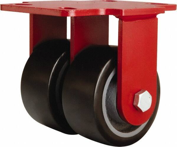 Hamilton - 4" Diam x 2" Wide x 5-5/8" OAH Top Plate Mount Rigid Caster - Polyurethane Mold onto Cast Iron Center, 1,900 Lb Capacity, Sealed Precision Ball Bearing, 4-1/2 x 6-1/2" Plate - Americas Industrial Supply