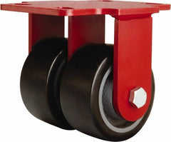 Hamilton - 4" Diam x 2" Wide x 5-5/8" OAH Top Plate Mount Rigid Caster - Polyurethane Mold onto Cast Iron Center, 1,900 Lb Capacity, Sealed Precision Ball Bearing, 4-1/2 x 6-1/2" Plate - Americas Industrial Supply