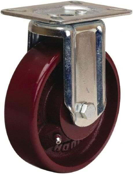 Hamilton - 5" Diam x 1-1/2" Wide x 6-1/16" OAH Top Plate Mount Rigid Caster - Cast Iron, 400 Lb Capacity, Straight Roller Bearing, 3-1/8 x 4-1/8" Plate - Americas Industrial Supply