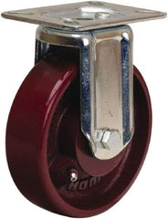 Hamilton - 5" Diam x 1-1/2" Wide x 6-1/16" OAH Top Plate Mount Rigid Caster - Cast Iron, 400 Lb Capacity, Straight Roller Bearing, 3-1/8 x 4-1/8" Plate - Americas Industrial Supply