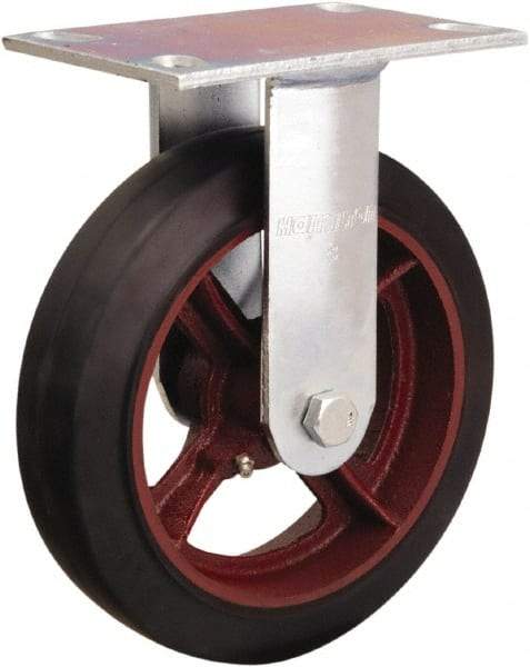 Hamilton - 8" Diam x 2" Wide x 9-1/2" OAH Top Plate Mount Rigid Caster - Rubber Mold on Cast Iron, 500 Lb Capacity, Straight Roller Bearing, 4-1/2 x 6-1/4" Plate - Americas Industrial Supply
