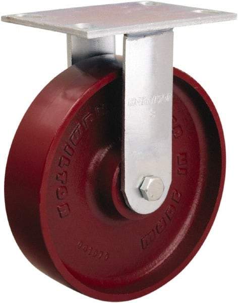 Hamilton - 8" Diam x 2" Wide x 9-1/2" OAH Top Plate Mount Rigid Caster - Cast Iron, 1,250 Lb Capacity, Sealed Precision Ball Bearing, 4-1/2 x 6-1/4" Plate - Americas Industrial Supply
