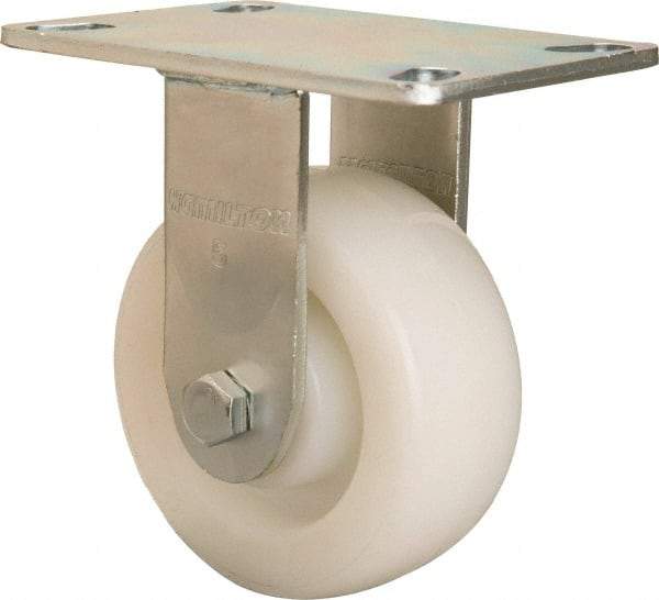 Hamilton - 5" Diam x 2" Wide x 6-1/2" OAH Top Plate Mount Rigid Caster - Nylon, 900 Lb Capacity, Sealed Precision Ball Bearing, 4-1/2 x 6-1/4" Plate - Americas Industrial Supply
