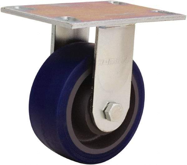 Hamilton - 5" Diam x 2" Wide x 6-1/2" OAH Top Plate Mount Rigid Caster - Polyurethane Mold onto Cast Iron Center, 840 Lb Capacity, Sealed Precision Ball Bearing, 4-1/2 x 6-1/4" Plate - Americas Industrial Supply