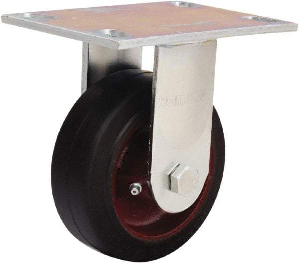 Hamilton - 5" Diam x 2" Wide x 6-1/2" OAH Top Plate Mount Rigid Caster - Rubber Mold on Cast Iron, 350 Lb Capacity, Straight Roller Bearing, 4-1/2 x 6-1/4" Plate - Americas Industrial Supply