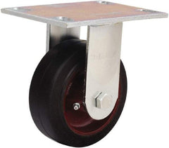 Hamilton - 5" Diam x 2" Wide x 6-1/2" OAH Top Plate Mount Rigid Caster - Rubber Mold on Cast Iron, 350 Lb Capacity, Straight Roller Bearing, 4-1/2 x 6-1/4" Plate - Americas Industrial Supply