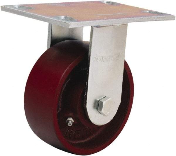 Hamilton - 5" Diam x 2" Wide x 6-1/2" OAH Top Plate Mount Rigid Caster - Cast Iron, 1,250 Lb Capacity, Sealed Precision Ball Bearing, 4-1/2 x 6-1/4" Plate - Americas Industrial Supply