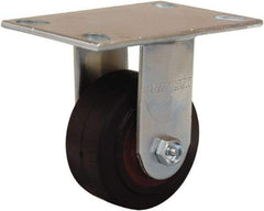Hamilton - 4" Diam x 2" Wide x 5-5/8" OAH Top Plate Mount Rigid Caster - Rubber Mold on Cast Iron, 300 Lb Capacity, Straight Roller Bearing, 4-1/2 x 6-1/4" Plate - Americas Industrial Supply