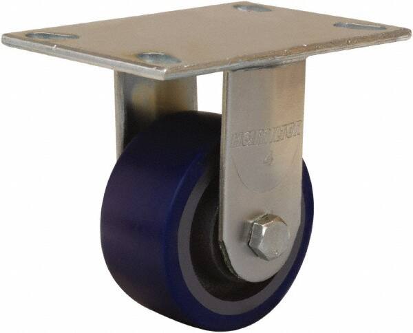 Hamilton - 4" Diam x 2" Wide x 5-5/8" OAH Top Plate Mount Rigid Caster - Polyurethane Mold onto Cast Iron Center, 600 Lb Capacity, Sealed Precision Ball Bearing, 4-1/2 x 6-1/4" Plate - Americas Industrial Supply