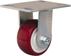 Hamilton - 4" Diam x 2" Wide x 5-5/8" OAH Top Plate Mount Rigid Caster - Polyurethane Mold on Polypropylene, 500 Lb Capacity, Straight Roller Bearing, 4-1/2 x 6-1/4" Plate - Americas Industrial Supply