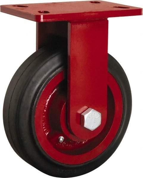 Hamilton - 8" Diam x 2-1/2" Wide x 10-1/8" OAH Top Plate Mount Rigid Caster - Rubber Mold on Cast Iron, 670 Lb Capacity, Tapered Roller Bearing, 5 x 7" Plate - Americas Industrial Supply