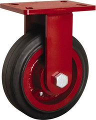 Hamilton - 8" Diam x 2-1/2" Wide x 10-1/8" OAH Top Plate Mount Rigid Caster - Rubber Mold on Cast Iron, 670 Lb Capacity, Straight Roller Bearing, 5 x 7" Plate - Americas Industrial Supply