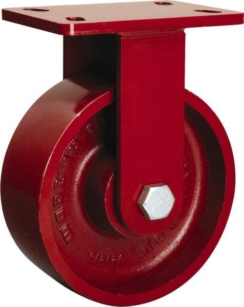 Hamilton - 8" Diam x 2-1/2" Wide x 10-1/8" OAH Top Plate Mount Rigid Caster - Cast Iron, 1,800 Lb Capacity, Straight Roller Bearing, 5 x 7" Plate - Americas Industrial Supply