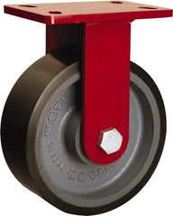 Hamilton - 8" Diam x 3" Wide x 10-1/8" OAH Top Plate Mount Rigid Caster - Polyurethane Mold onto Cast Iron Center, 2,200 Lb Capacity, Tapered Roller Bearing, 5 x 7" Plate - Americas Industrial Supply