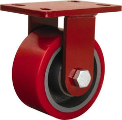 Hamilton - 6" Diam x 3" Wide x 7-1/2" OAH Top Plate Mount Rigid Caster - Polyurethane Mold onto Cast Iron Center, 2,200 Lb Capacity, Tapered Roller Bearing, 5 x 7" Plate - Americas Industrial Supply