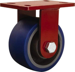 Hamilton - 6" Diam x 3" Wide x 7-1/2" OAH Top Plate Mount Rigid Caster - Polyurethane Mold onto Cast Iron Center, 1,800 Lb Capacity, Tapered Roller Bearing, 5 x 7" Plate - Americas Industrial Supply