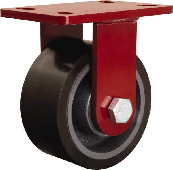 Hamilton - 6" Diam x 3" Wide x 7-1/2" OAH Top Plate Mount Rigid Caster - Polyurethane Mold onto Cast Iron Center, 2,860 Lb Capacity, Sealed Precision Ball Bearing, 5 x 7" Plate - Americas Industrial Supply