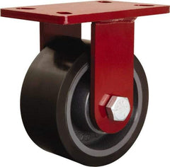 Hamilton - 6" Diam x 3" Wide x 7-1/2" OAH Top Plate Mount Rigid Caster - Polyurethane Mold onto Cast Iron Center, 2,860 Lb Capacity, Sealed Precision Ball Bearing, 5 x 7" Plate - Americas Industrial Supply
