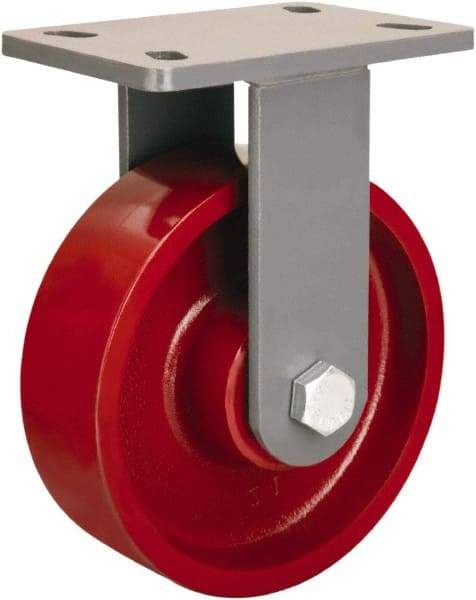 Hamilton - 8" Diam x 2-1/2" Wide x 10-1/4" OAH Top Plate Mount Rigid Caster - Cast Iron, 2,400 Lb Capacity, Tapered Roller Bearing, 5 x 7" Plate - Americas Industrial Supply