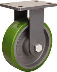 Hamilton - 8" Diam x 2-1/2" Wide x 10-1/4" OAH Top Plate Mount Rigid Caster - Polyurethane Mold onto Cast Iron Center, 2,000 Lb Capacity, Sealed Precision Ball Bearing, 5 x 7" Plate - Americas Industrial Supply