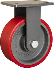 Hamilton - 8" Diam x 3" Wide x 10-1/4" OAH Top Plate Mount Rigid Caster - Polyurethane Mold onto Cast Iron Center, 2,400 Lb Capacity, Tapered Roller Bearing, 5 x 7" Plate - Americas Industrial Supply
