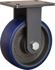 Hamilton - 8" Diam x 3" Wide x 10-1/4" OAH Top Plate Mount Rigid Caster - Polyurethane Mold onto Cast Iron Center, 2,000 Lb Capacity, Tapered Roller Bearing, 5 x 7" Plate - Americas Industrial Supply