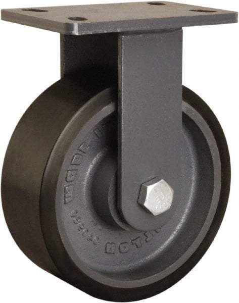 Hamilton - 8" Diam x 3" Wide x 10-1/4" OAH Top Plate Mount Rigid Caster - Polyurethane Mold onto Cast Iron Center, 2,400 Lb Capacity, Sealed Precision Ball Bearing, 5 x 7" Plate - Americas Industrial Supply