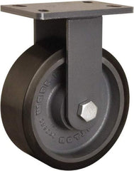 Hamilton - 8" Diam x 3" Wide x 10-1/4" OAH Top Plate Mount Rigid Caster - Polyurethane Mold onto Cast Iron Center, 2,400 Lb Capacity, Tapered Roller Bearing, 5 x 7" Plate - Americas Industrial Supply