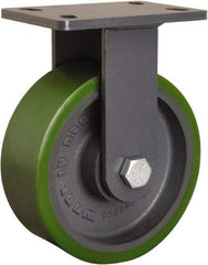 Hamilton - 8" Diam x 3" Wide x 10-1/4" OAH Top Plate Mount Rigid Caster - Polyurethane Mold onto Cast Iron Center, 2,400 Lb Capacity, Tapered Roller Bearing, 5 x 7" Plate - Americas Industrial Supply