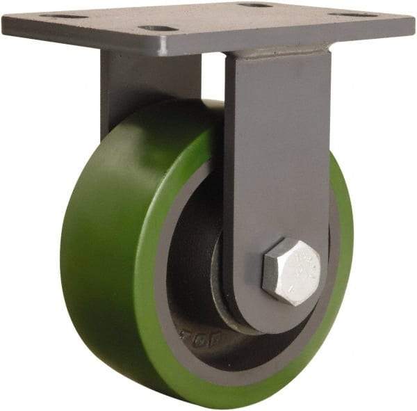 Hamilton - 6" Diam x 2-1/2" Wide x 7-3/4" OAH Top Plate Mount Rigid Caster - Polyurethane Mold onto Cast Iron Center, 1,600 Lb Capacity, Sealed Precision Ball Bearing, 5 x 7" Plate - Americas Industrial Supply