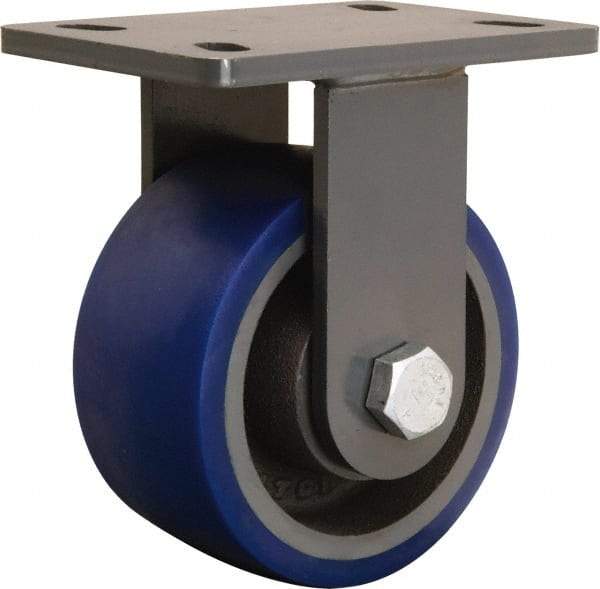 Hamilton - 6" Diam x 3" Wide x 7-3/4" OAH Top Plate Mount Rigid Caster - Polyurethane Mold onto Cast Iron Center, 1,800 Lb Capacity, Sealed Precision Ball Bearing, 5 x 7" Plate - Americas Industrial Supply