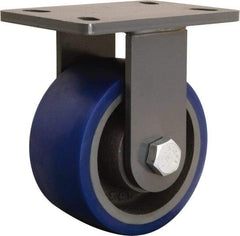 Hamilton - 6" Diam x 3" Wide x 7-3/4" OAH Top Plate Mount Rigid Caster - Polyurethane Mold onto Cast Iron Center, 1,800 Lb Capacity, Tapered Roller Bearing, 5 x 7" Plate - Americas Industrial Supply