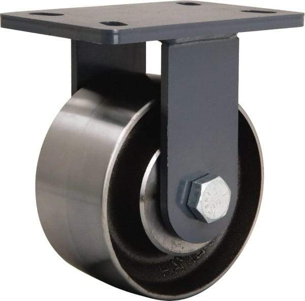 Hamilton - 6" Diam x 3" Wide x 7-3/4" OAH Top Plate Mount Rigid Caster - Forged Steel, 2,400 Lb Capacity, Sealed Precision Ball Bearing, 5 x 7" Plate - Americas Industrial Supply