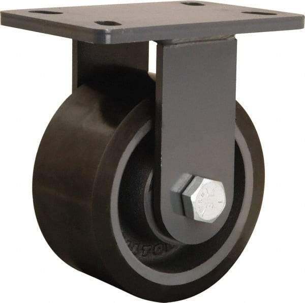 Hamilton - 6" Diam x 3" Wide x 7-3/4" OAH Top Plate Mount Rigid Caster - Polyurethane Mold onto Cast Iron Center, 2,200 Lb Capacity, Tapered Roller Bearing, 5 x 7" Plate - Americas Industrial Supply