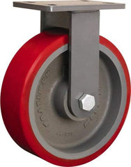 Hamilton - 10" Diam x 3" Wide x 12-1/16" OAH Top Plate Mount Rigid Caster - Polyurethane Mold onto Cast Iron Center, 2,400 Lb Capacity, Sealed Precision Ball Bearing, 5 x 7" Plate - Americas Industrial Supply