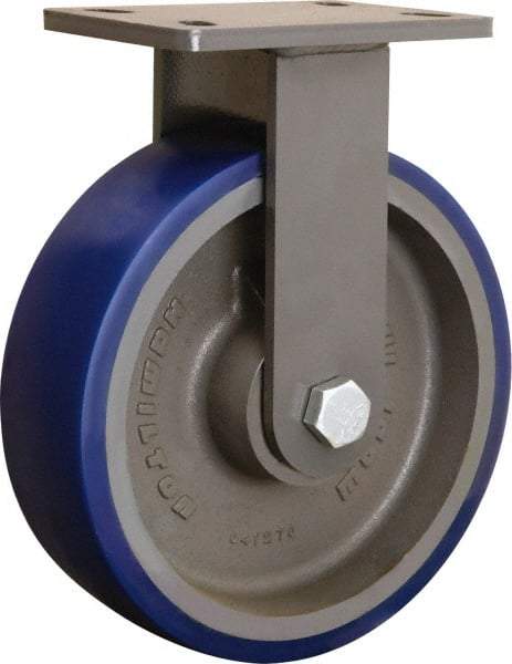 Hamilton - 10" Diam x 3" Wide x 12-1/16" OAH Top Plate Mount Rigid Caster - Polyurethane Mold onto Cast Iron Center, 2,400 Lb Capacity, Sealed Precision Ball Bearing, 5 x 7" Plate - Americas Industrial Supply