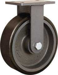 Hamilton - 10" Diam x 3" Wide x 12-1/16" OAH Top Plate Mount Rigid Caster - Polyurethane Mold onto Cast Iron Center, 2,400 Lb Capacity, Tapered Roller Bearing, 5 x 7" Plate - Americas Industrial Supply