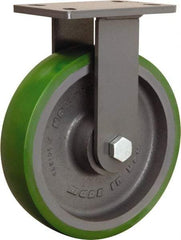 Hamilton - 10" Diam x 2-1/2" Wide x 12-1/16" OAH Top Plate Mount Rigid Caster - Polyurethane Mold onto Cast Iron Center, 2,400 Lb Capacity, Tapered Roller Bearing, 5 x 7" Plate - Americas Industrial Supply
