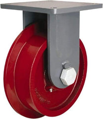 Hamilton - 10" Diam x 5" Wide x 13" OAH Top Plate Mount Rigid Caster - Cast Iron, 15,000 Lb Capacity, Tapered Roller Bearing, 8-1/2 x 8-1/2" Plate - Americas Industrial Supply