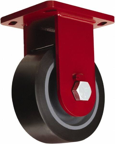 Hamilton - 8" Diam x 3" Wide x 10-1/2" OAH Top Plate Mount Rigid Caster - Polyurethane Mold on Forged Steel, 4,550 Lb Capacity, Tapered Roller Bearing, 6-1/2 x 7-1/2" Plate - Americas Industrial Supply